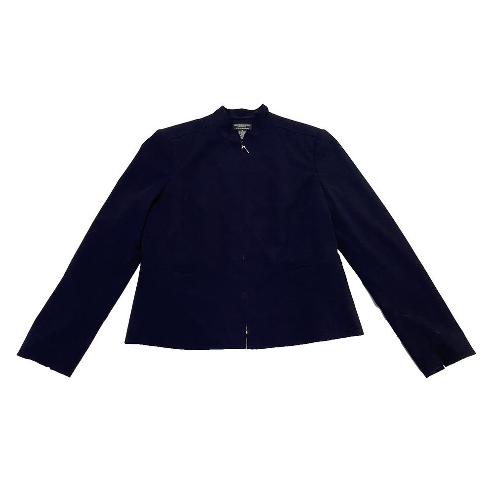 Worthington Works Blazer Womens Size 12 Navy Office Classic Full Zip Sport Coat